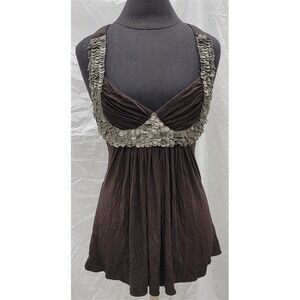 NWT Sky L DEEP V Brown Leather Mermaid Scales Knit Club Wear Top 118375